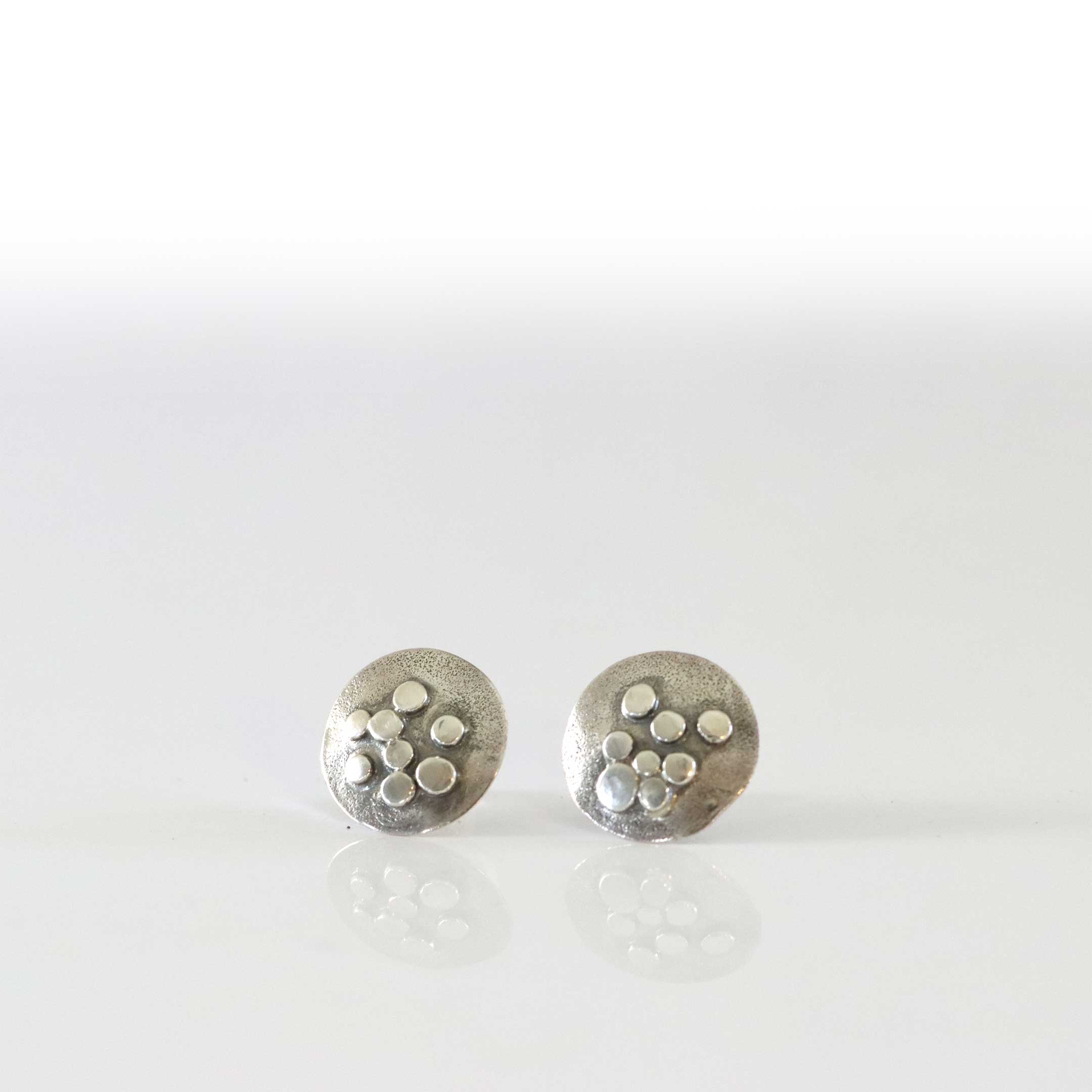 Silver Silver Stud Earrings, Textured with Sterling Silver Dots