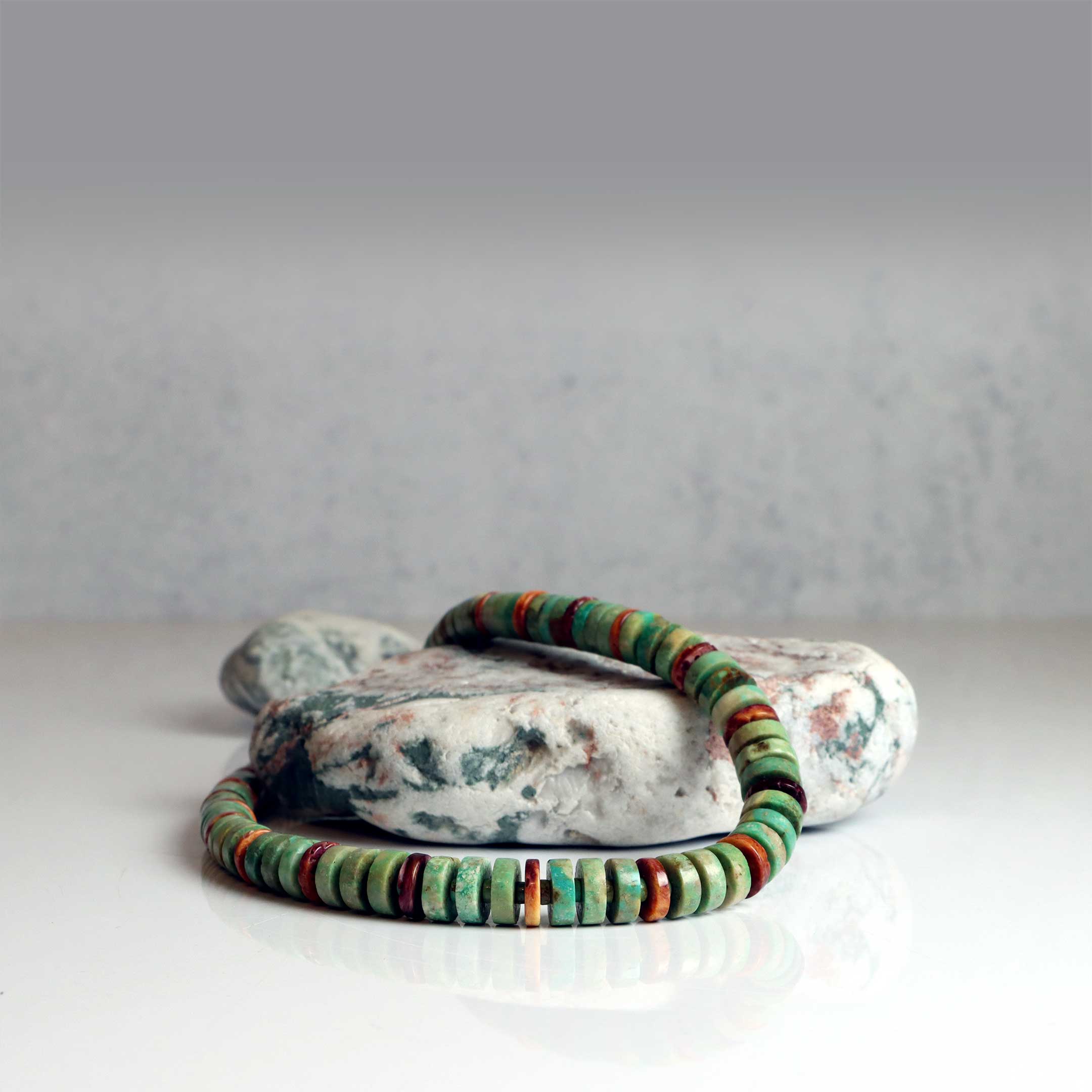 Turquoise and Spiny Oyster Beaded Necklace