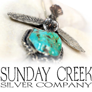 Sterling Silver Owl Necklace with Kingman Turquoise