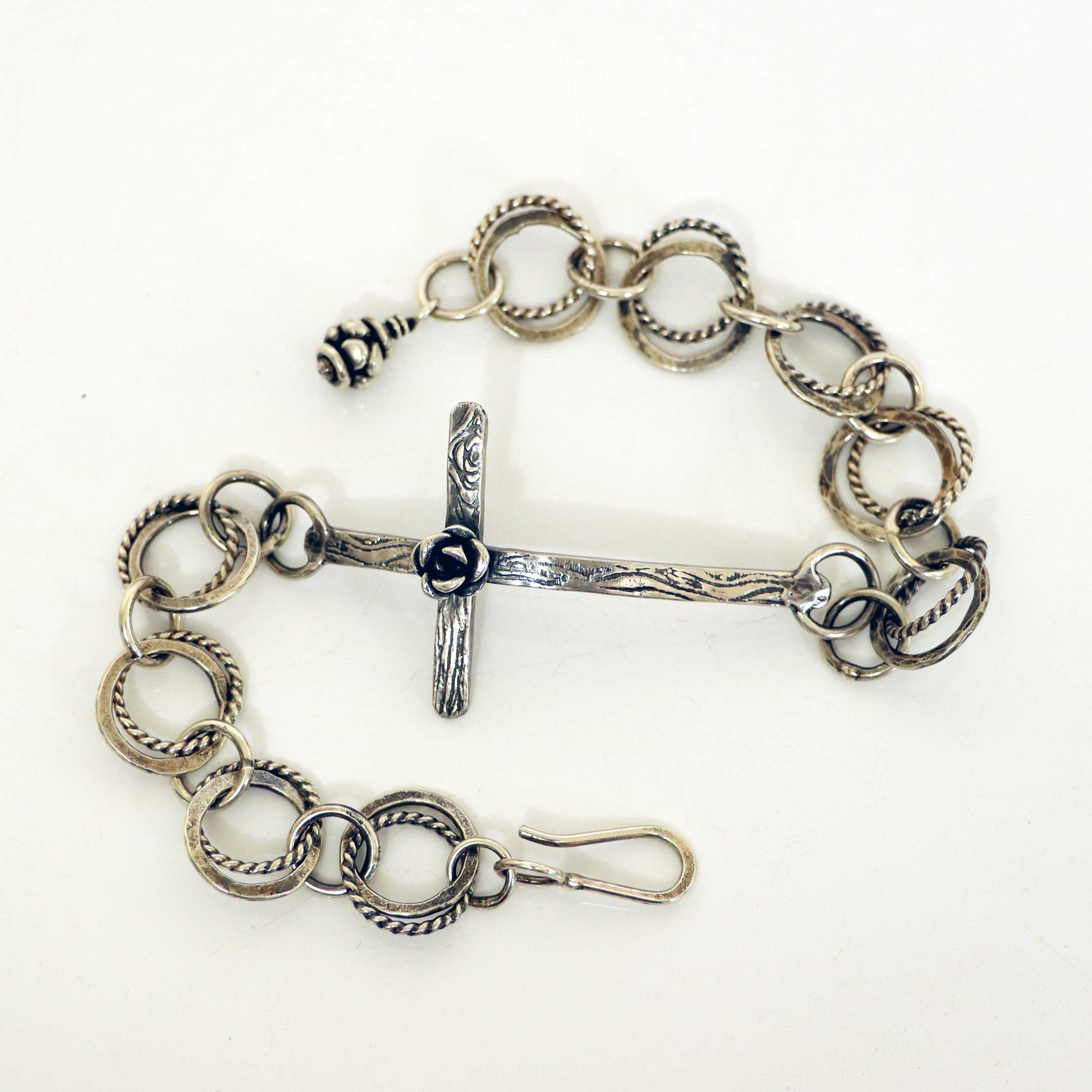 Sterling Silver Textured Cross Bracelet