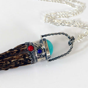Genuine Antler Pendant with Turquoise in Sterling Silver