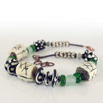 Boho Beaded Necklace with Chunky Carved Bone & Handmade Glass