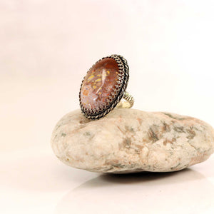 Sterling Silver Ring with Pink Confetti Agate