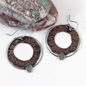 Sugar Skull Stamped Earrings in Copper and Sterling Silver