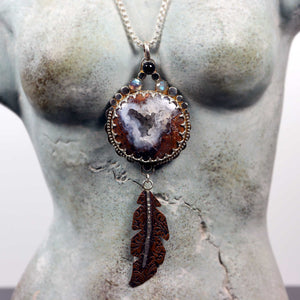 Earthtones Druzy Agate Pendant in Sterling Silver