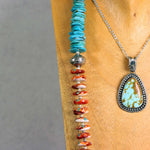 Turquoise & Spiny Oyster Beaded Necklace, Handmade Sterling Silver Beads