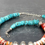 Turquoise & Spiny Oyster Beaded Necklace, Handmade Sterling Silver Beads