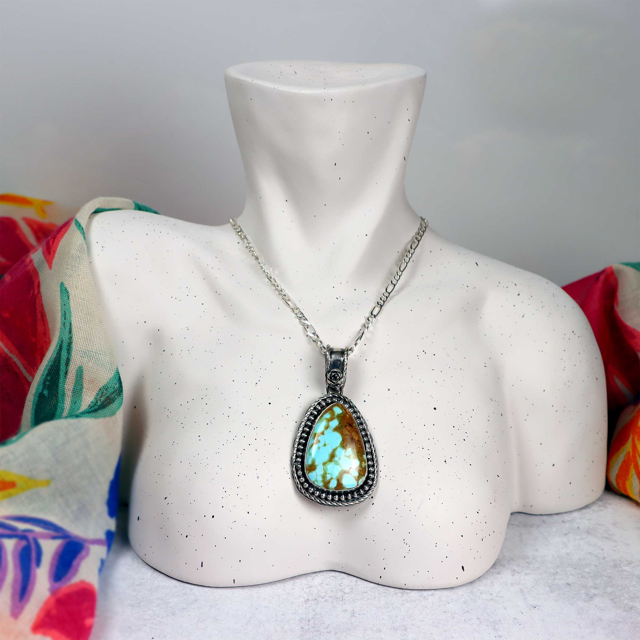 Number 8 Turquoise w/ Chocolate Matrix Pendant in Sterling Silver