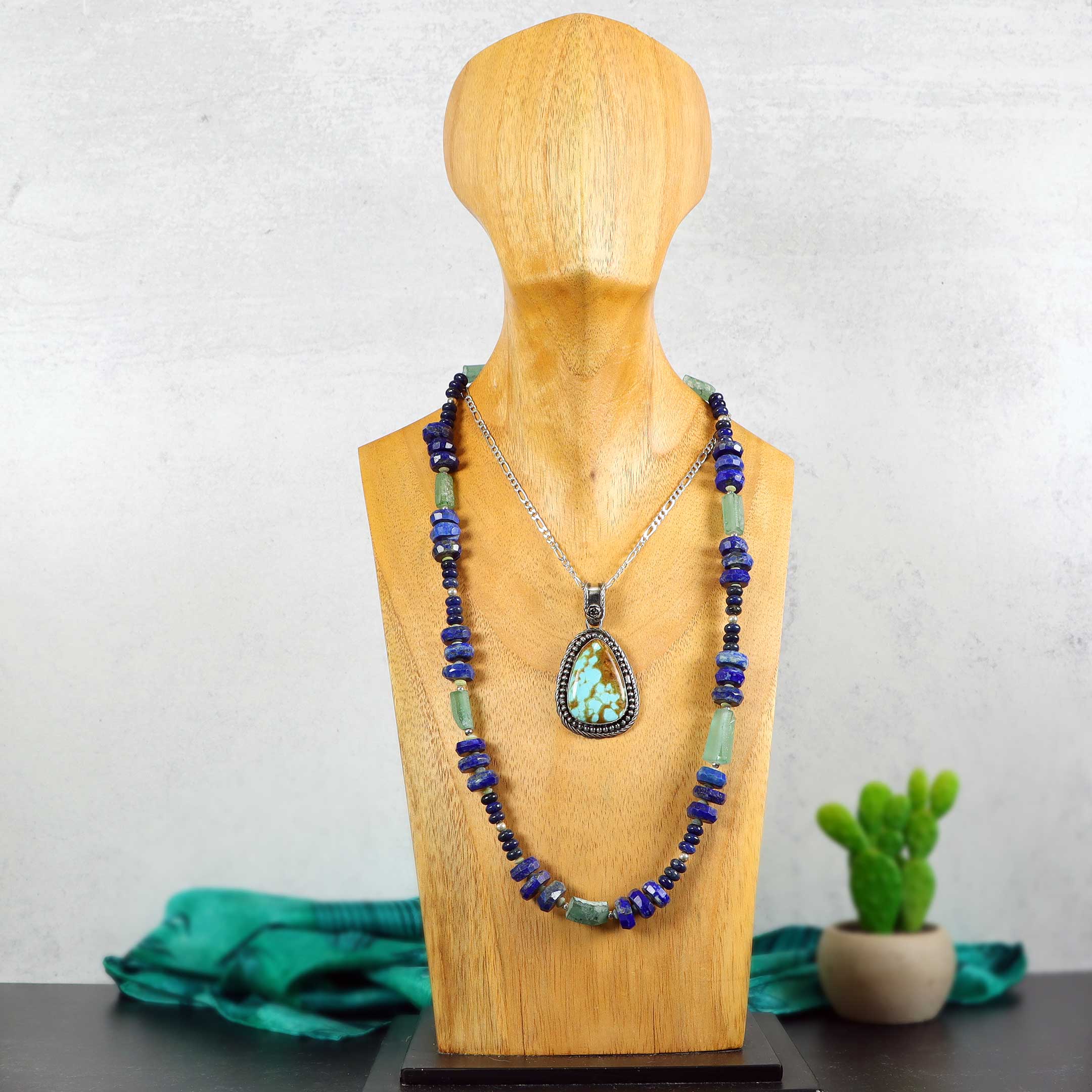 Lapis Lazuli & Ancient Roman Glass Shard Necklace in Blue and Green