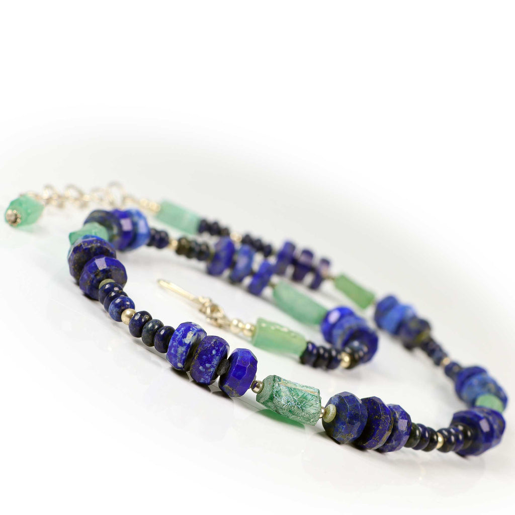 Lapis Lazuli & Ancient Roman Glass Shard Necklace in Blue and Green