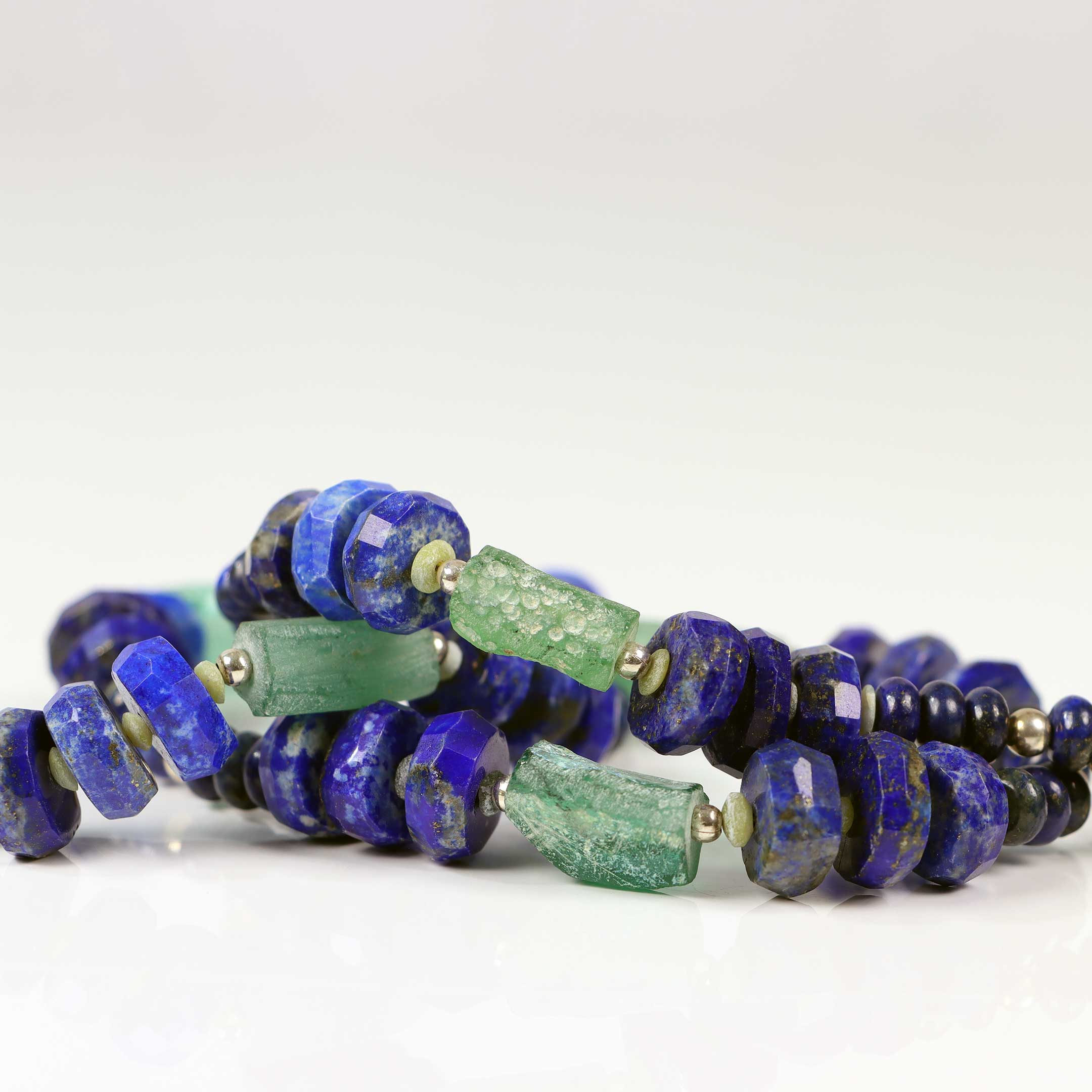 Lapis Lazuli & Ancient Roman Glass Shard Necklace in Blue and Green