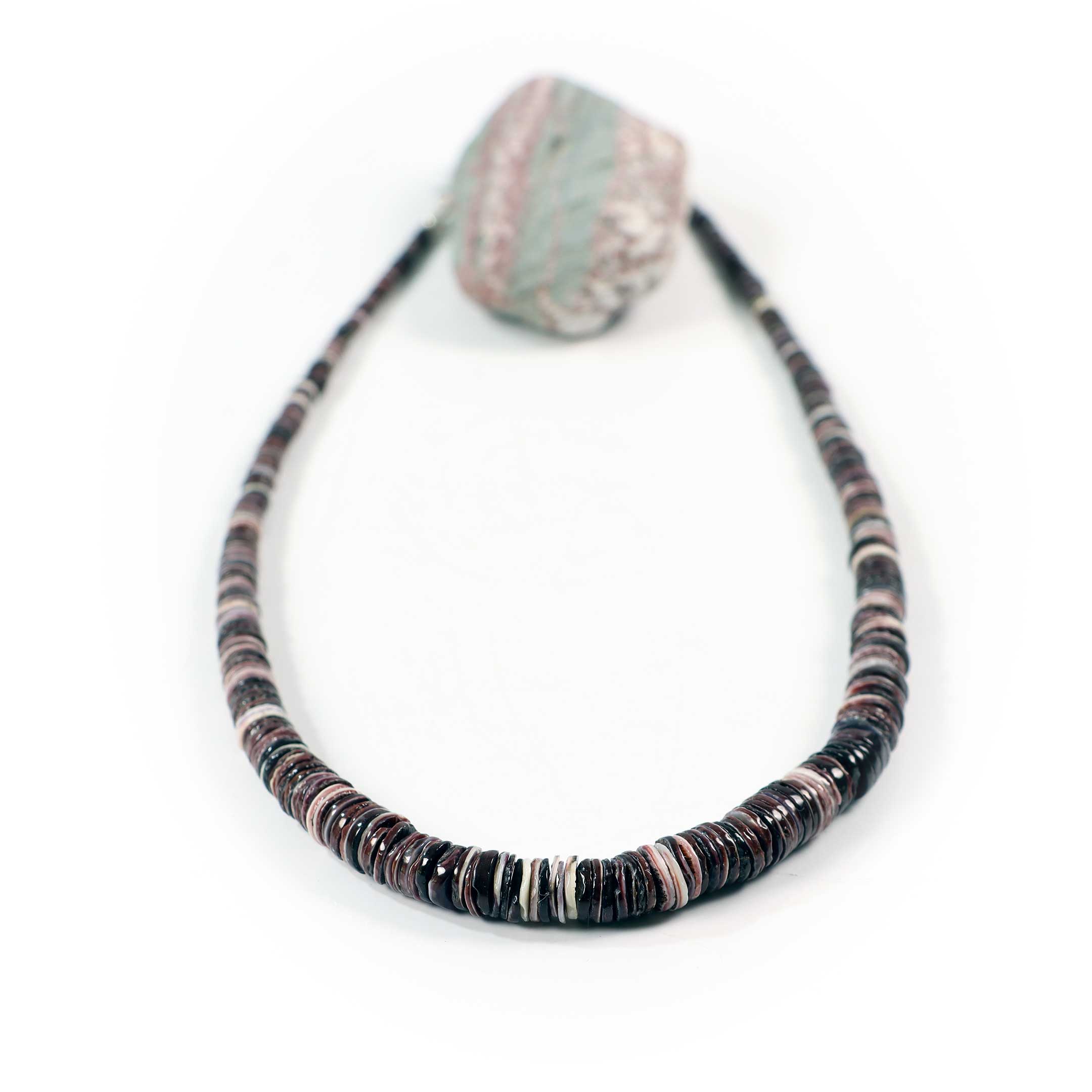 Purple & white wampum shell necklace