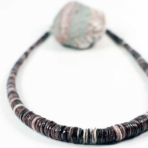 Purple & white wampum shell necklace