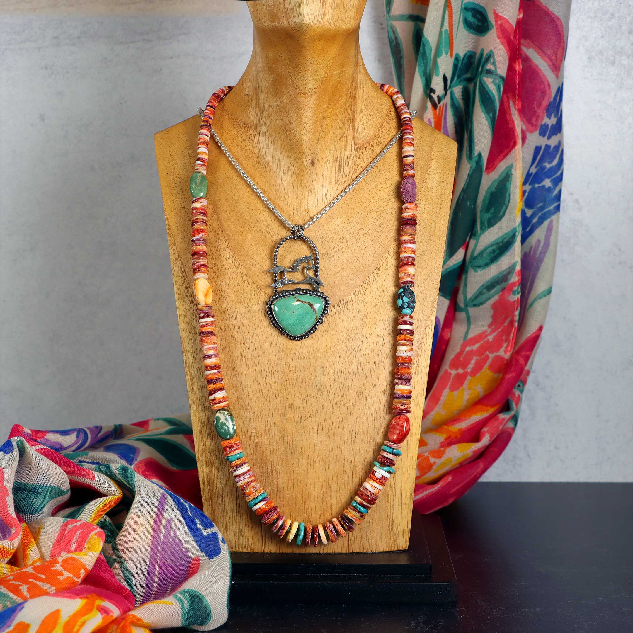 Colorful Spiny Oyster & Turquoise Necklace