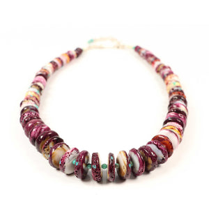 Purple Spiny Oyster & Turquoise Beaded Necklace