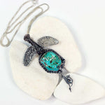 Sterling Silver Owl Necklace with Kingman Turquoise