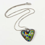 Lampwork Glass Heart pendant with Millefiori, Set in Sterling Silver