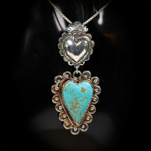 Sterling Silver Heart Pendant with Number 8 Turquoise