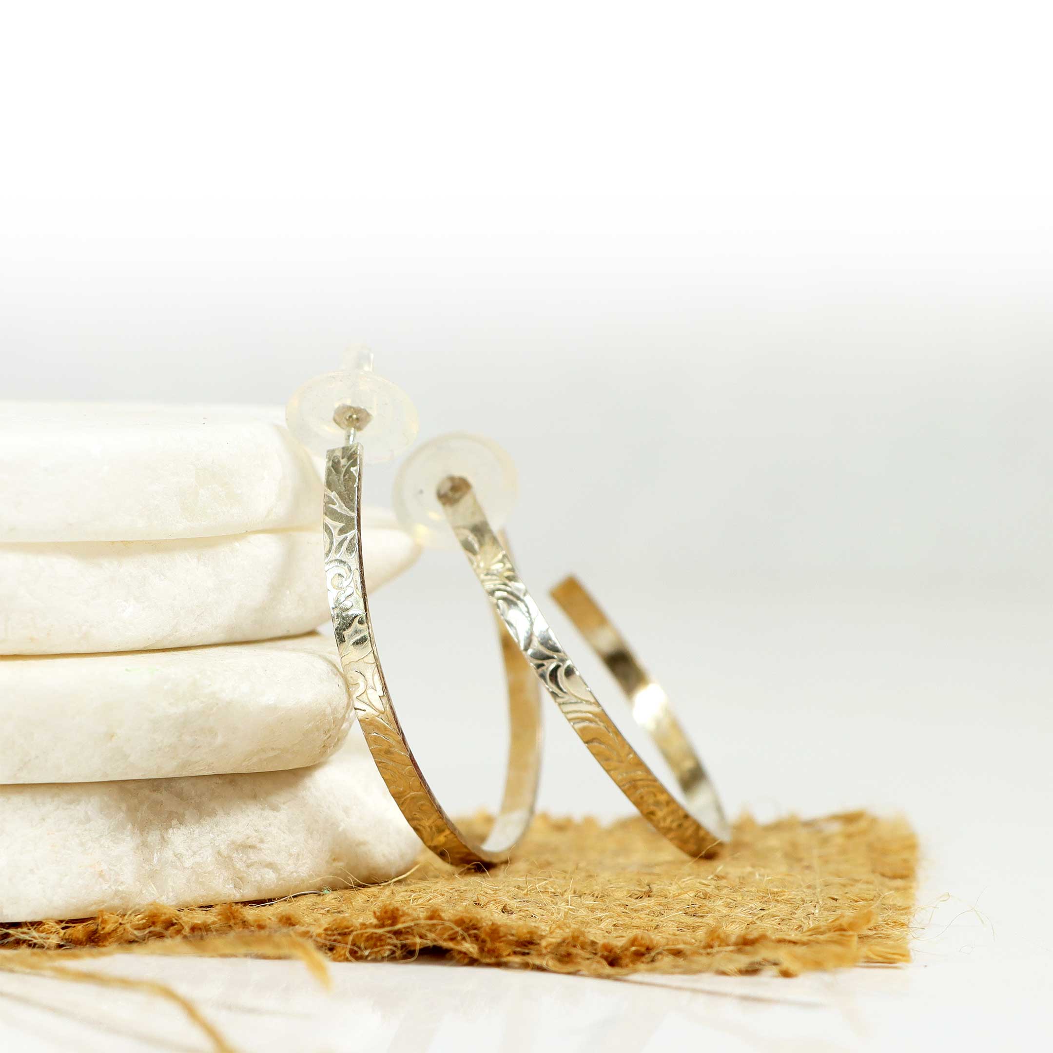 Western Embossed Sterling Silver Hoop Earrings