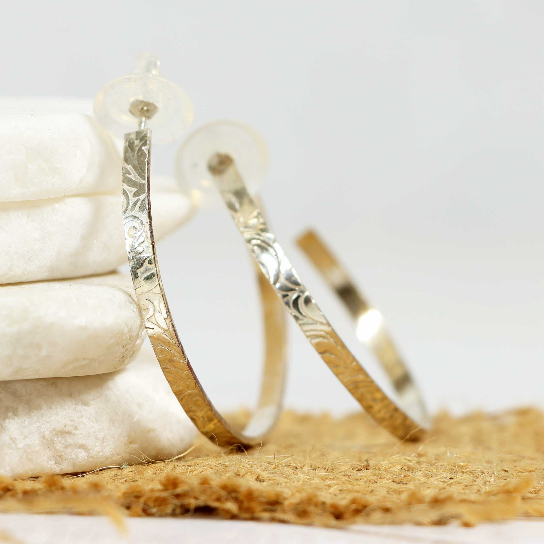 Western Embossed Sterling Silver Hoop Earrings