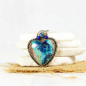 Chrysocolla / Azurite Heart Pendant in Sterling Silver