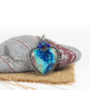 Chrysocolla / Azurite Heart Pendant in Sterling Silver