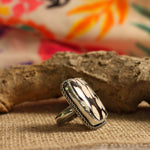 Black n White Ring, Fossilized Peanut Wood
