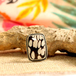 Black n White Ring, Fossilized Peanut Wood
