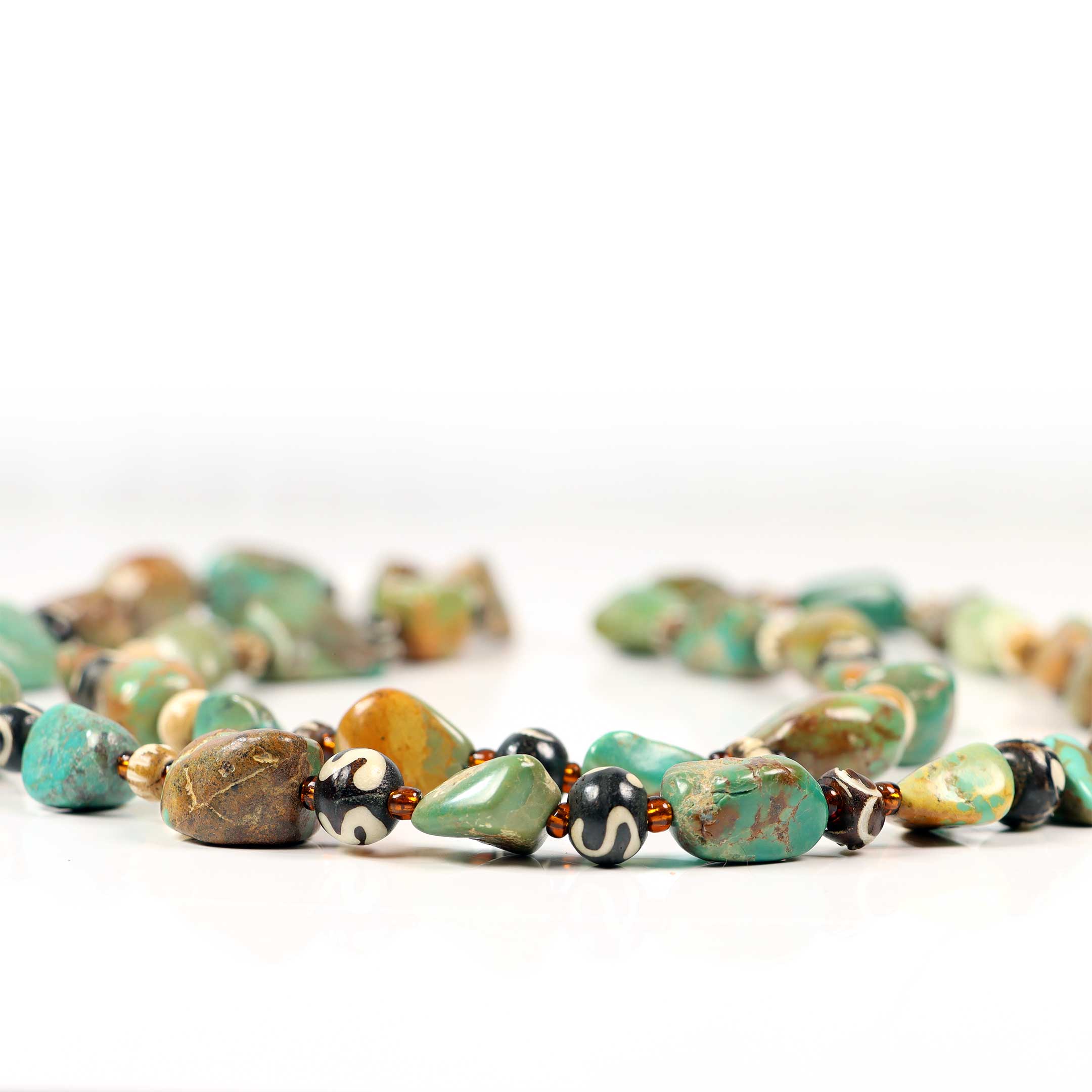 Turquoise Nugget Necklace with Agate, Extra Long