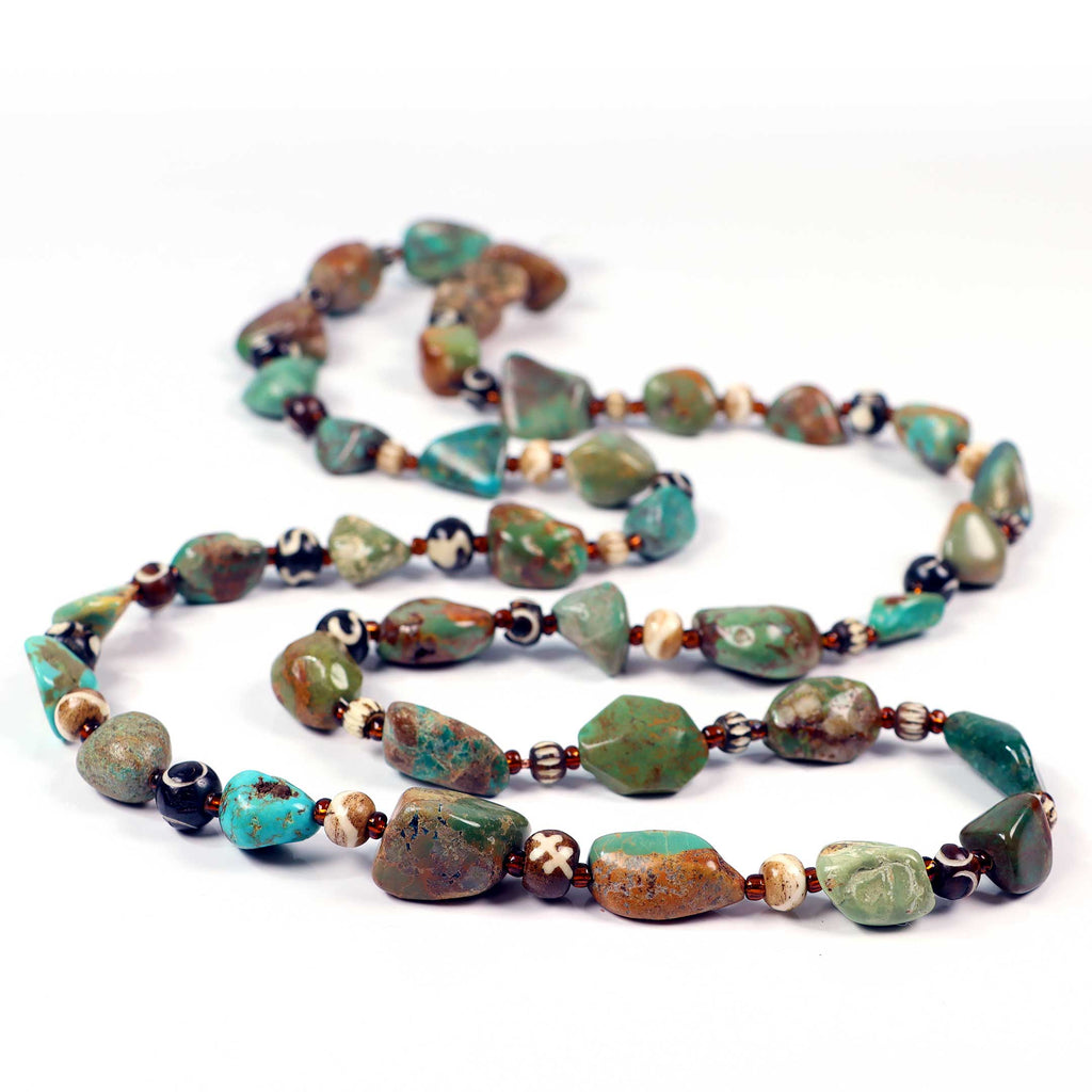 Turquoise Nugget Necklace with Agate, Extra Long