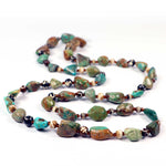 Turquoise Nugget Necklace with Agate, Extra Long