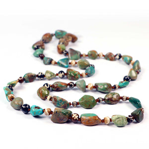 Turquoise Nugget Necklace with Agate, Extra Long