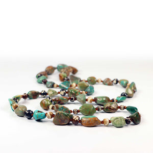 Turquoise Nugget Necklace with Agate, Extra Long