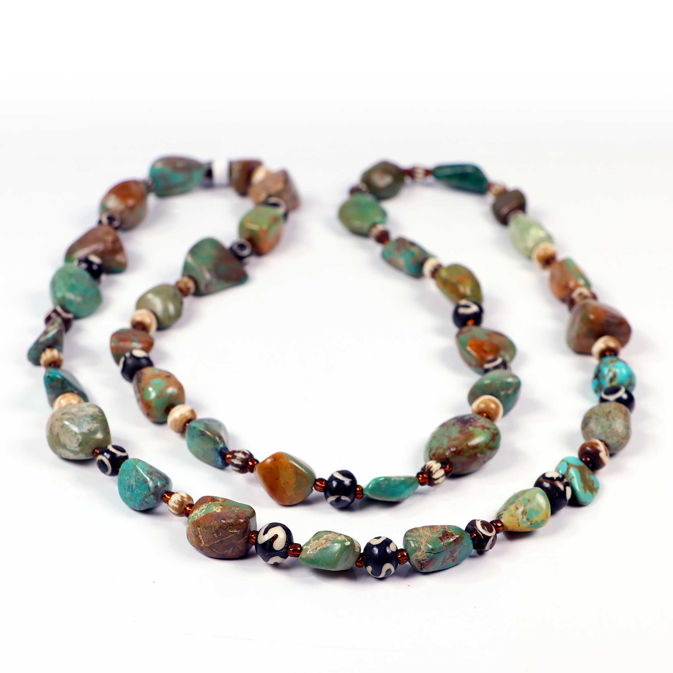 Turquoise Nugget Necklace with Agate, Extra Long