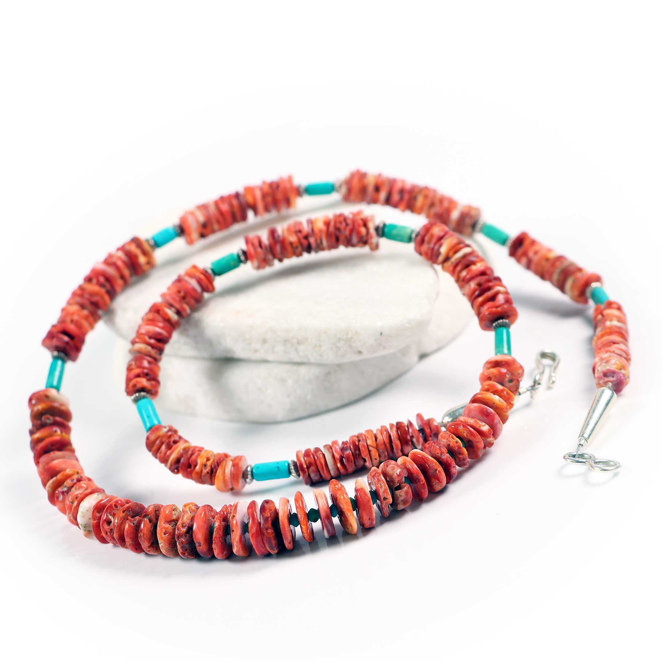 Natural Spiny Oyster Necklace w/Turquoise & Sterling Silver