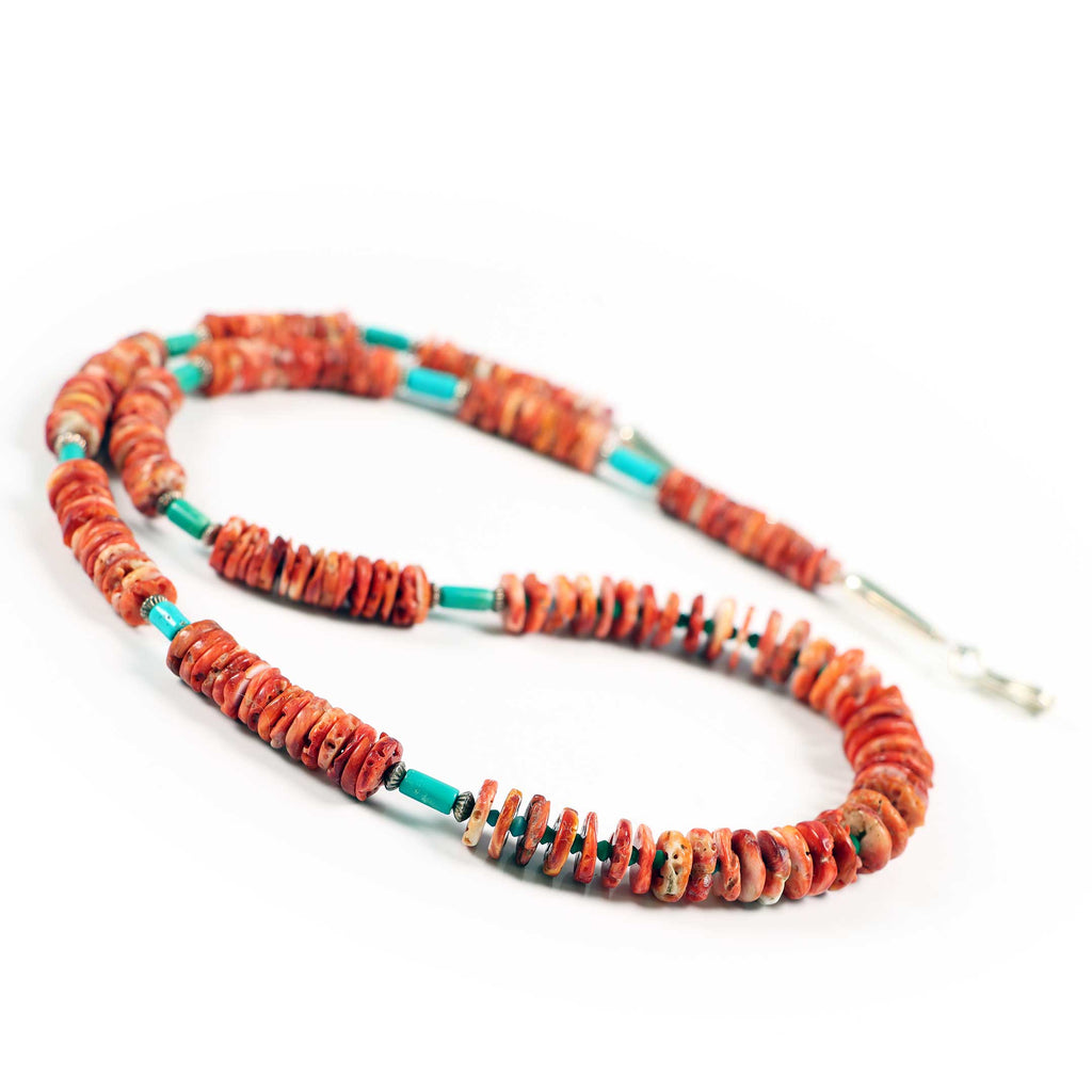 Natural Spiny Oyster Necklace w/Turquoise & Sterling Silver