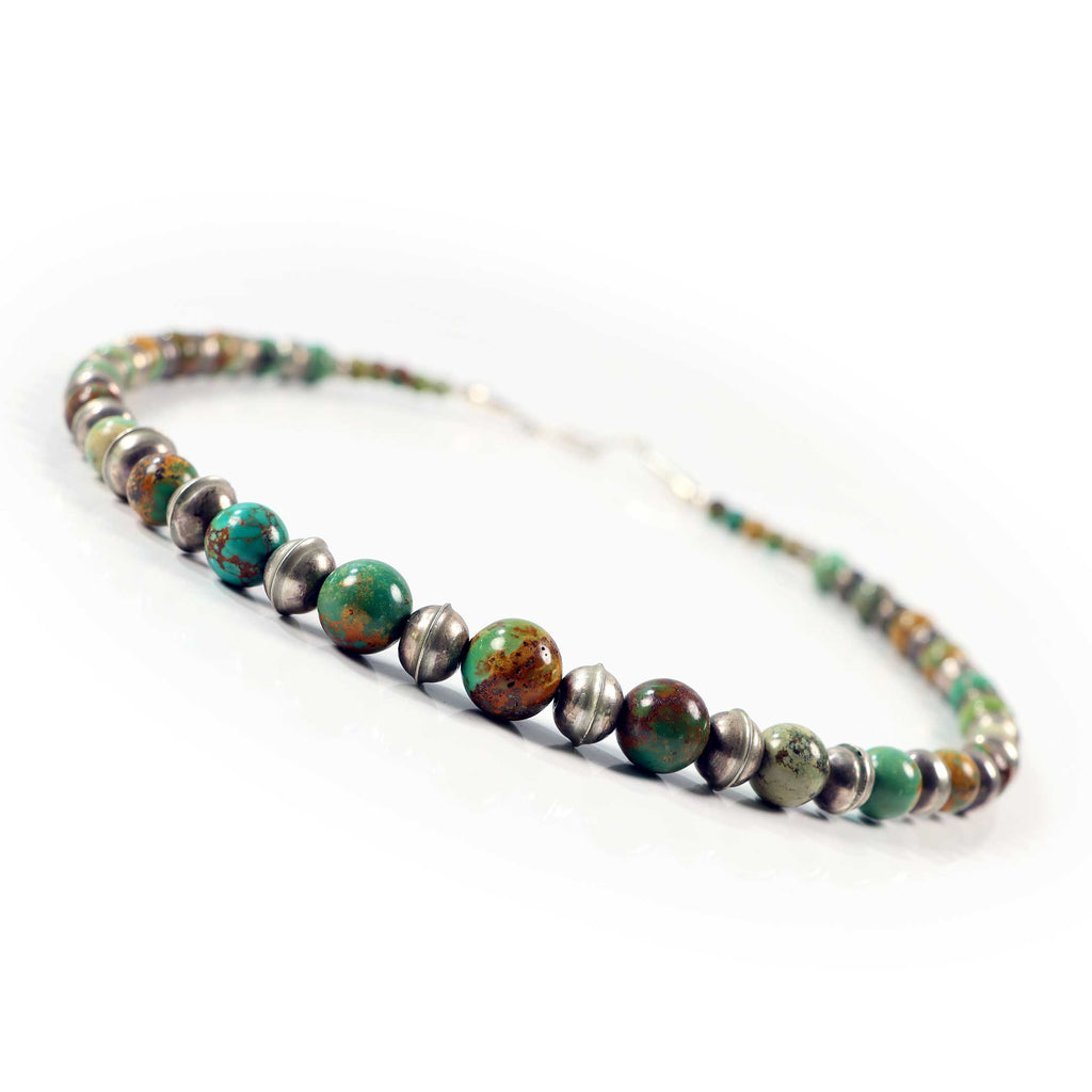 Green Turquoise & Sterling Silver Beaded Necklace (medium)