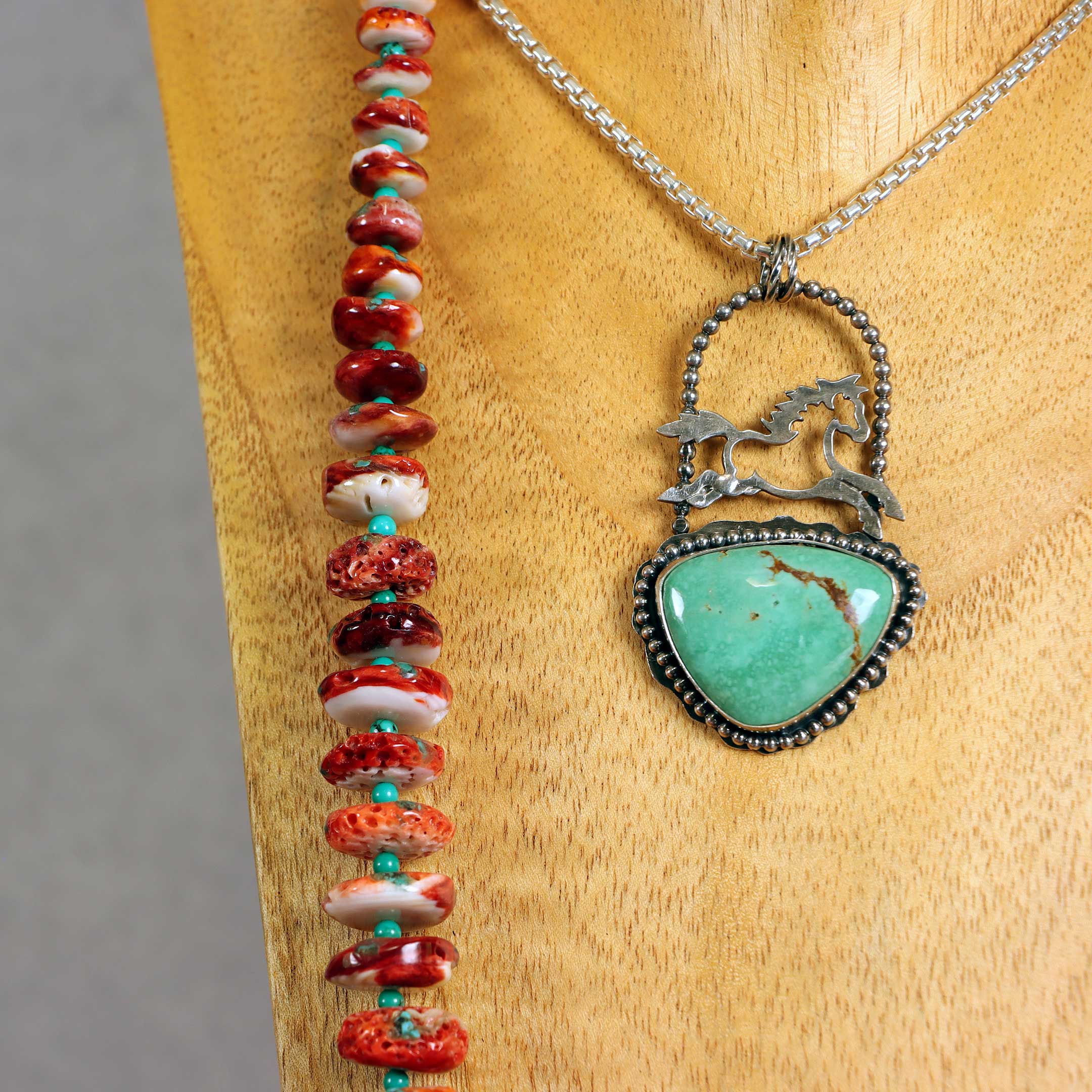 Rustic Spiny Oyster & Turquoise Necklace