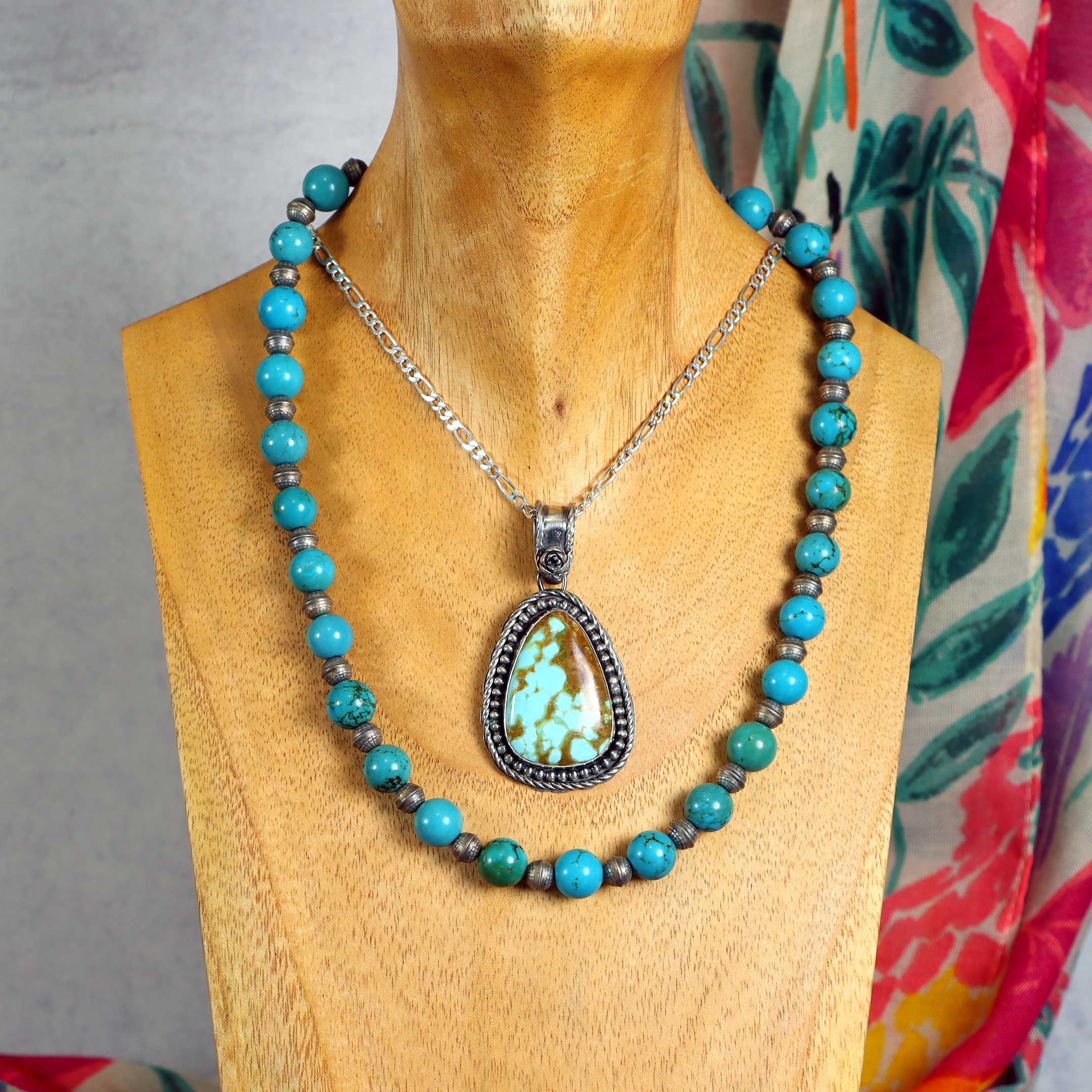 Sterling Silver with Turquoise Beaded Necklace