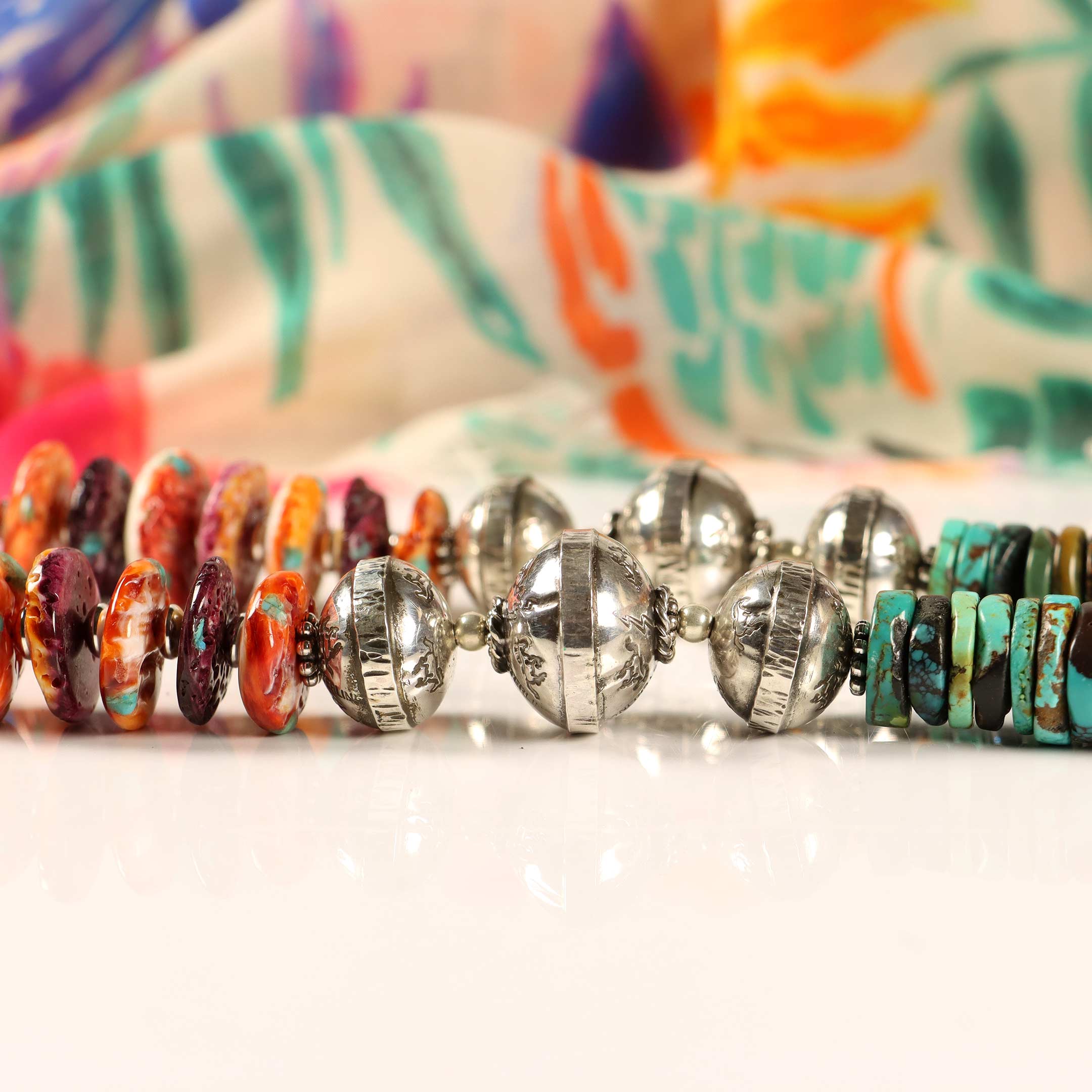 Statement Turquoise & Spiny Oyster Necklace with Multi-color Naja