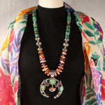 Sterling silver, spiny oyster, green turquoise necklace