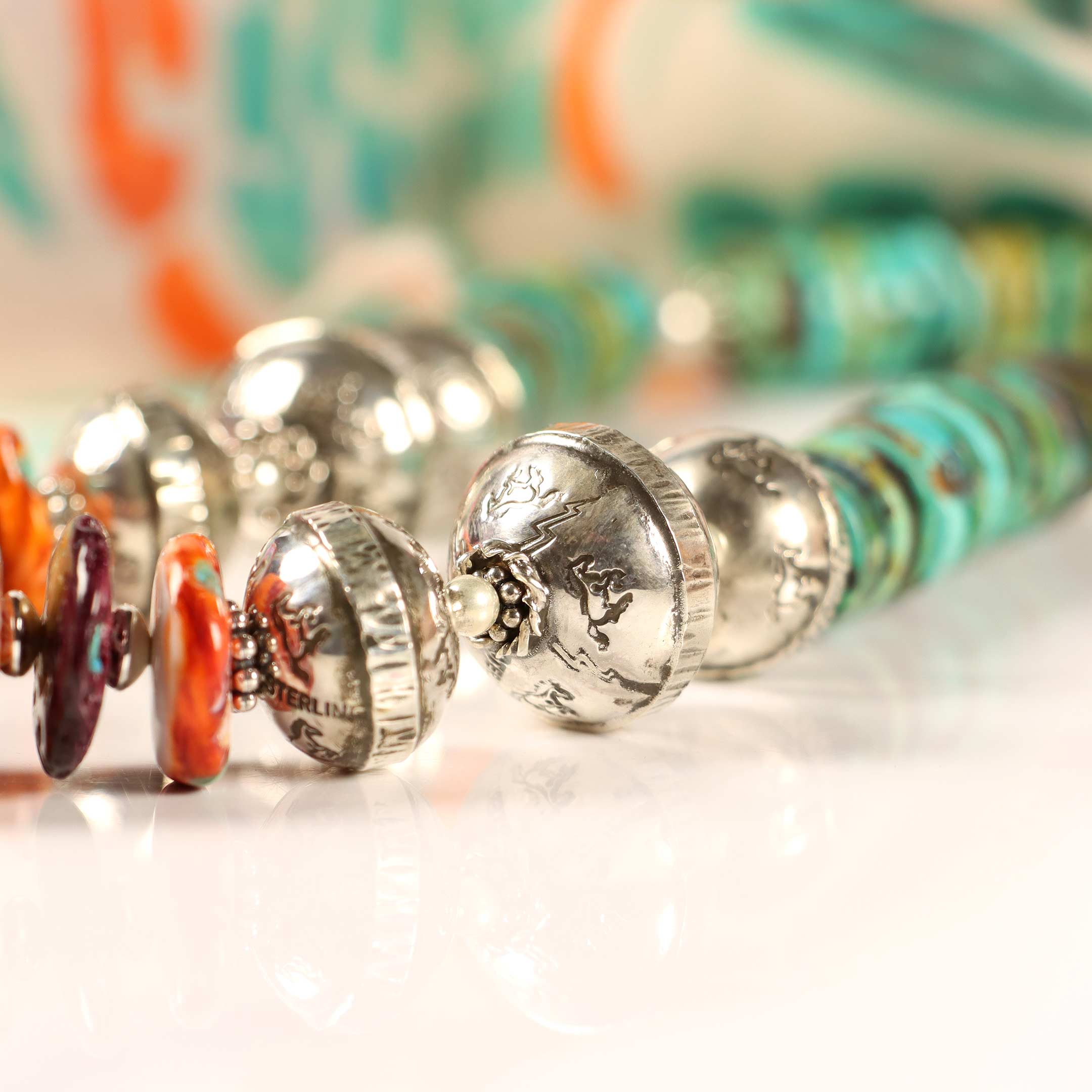 Statement Turquoise & Spiny Oyster Necklace with Multi-color Naja