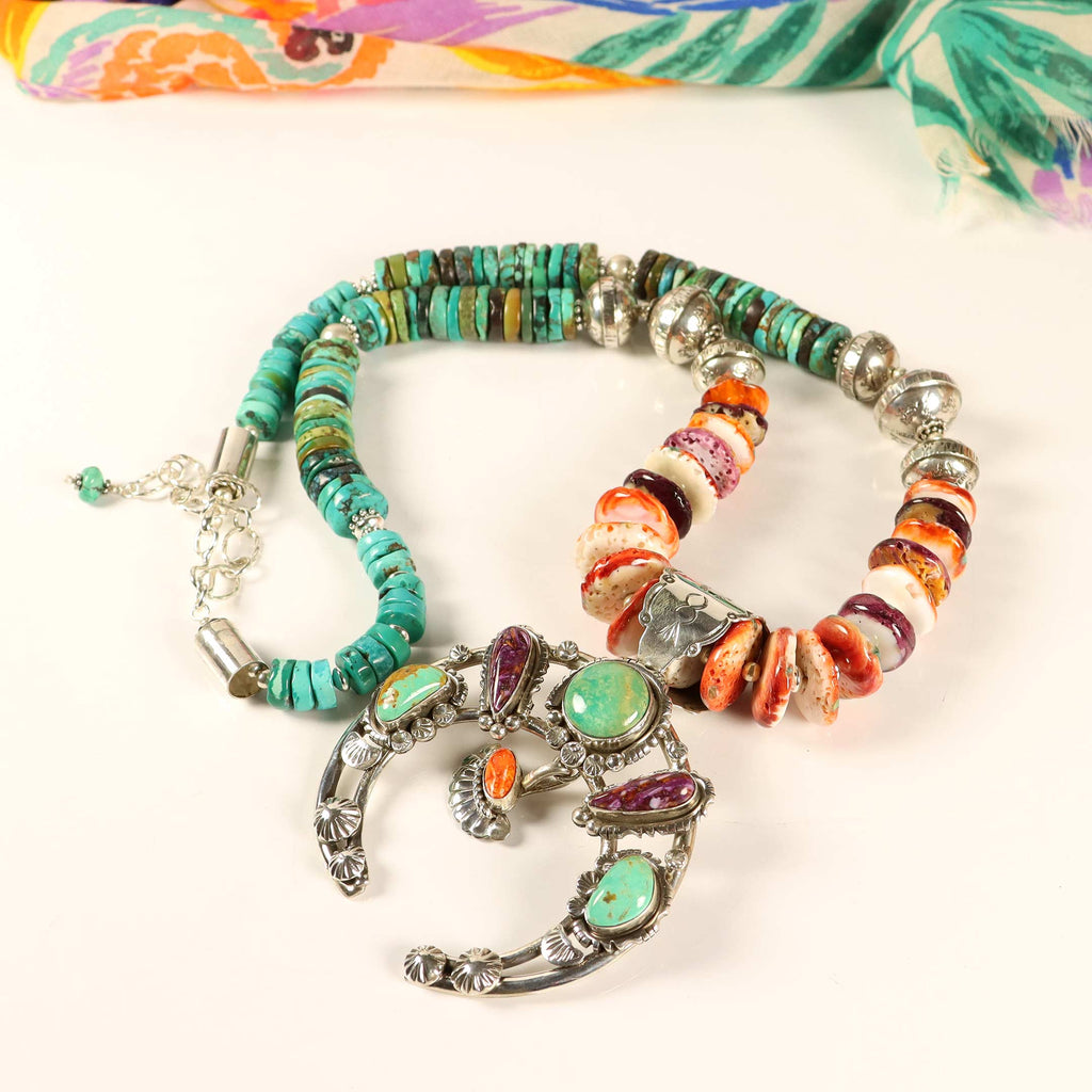 Statement Turquoise & Spiny Oyster Necklace with Multi-color Naja