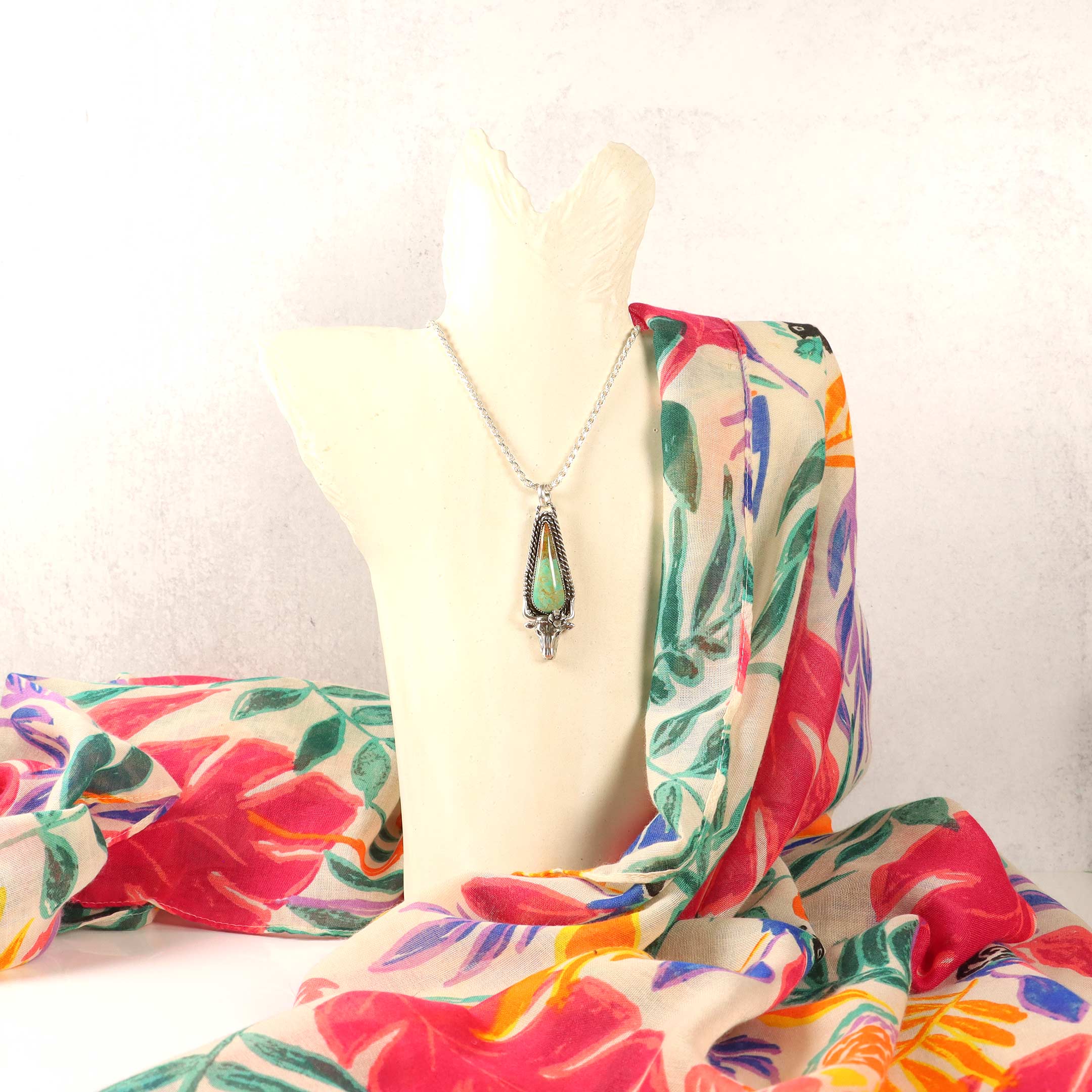 Sterling Silver Longhorn with Tyrone Turquoise Necklace