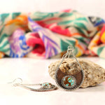 Copper & Sterling Drop Earrings with Number 8 Mine Turquoise