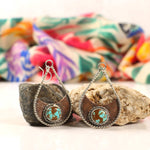 Copper & Sterling Drop Earrings with Number 8 Mine Turquoise