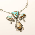 Statement Necklace, Triple Turquoise Cabs w/Handpainted Porcelain Horse Head