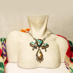 Statement Necklace, Triple Turquoise Cabs w/Handpainted Porcelain Horse Head