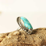 Turquoise Ring with Sterling Silver Beaded Frame