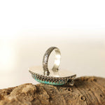 Turquoise Ring with Sterling Silver Beaded Frame